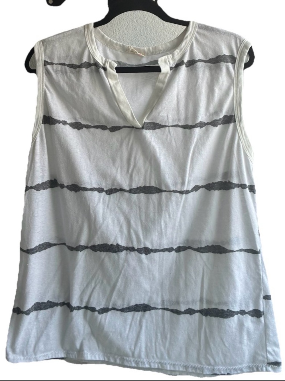 Sleeveless White Stripe V-Neck Women's Top